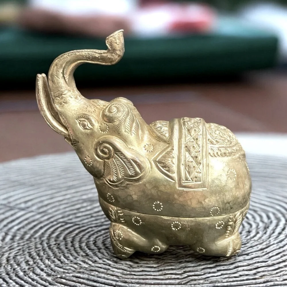 Vintage South East Asian Thai Burmese Silverplated Brass Elephant Form Betel Box